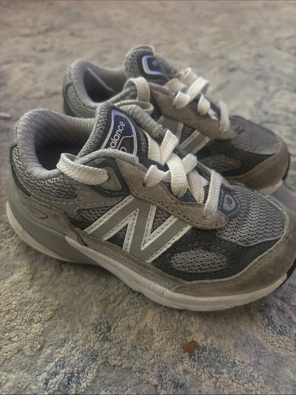 New Balance Kids Gray and White Suede Sneakers